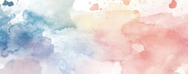 Poster - A beautiful watercolor background featuring soft hues of blue, pink, and peach, perfect for creative designs or presentations.