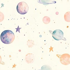 Wall Mural - seamless pattern with planets and stars