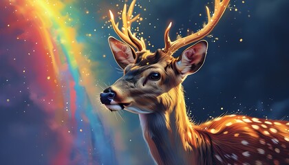 Wall Mural - Enchanted fairy deer bathed in vibrant rainbow hues