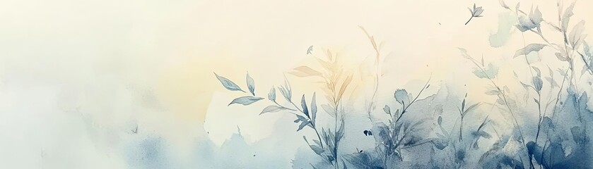 Poster - Elegant watercolor illustration featuring soft floral elements in soothing blue tones, perfect for backgrounds or art decoration.