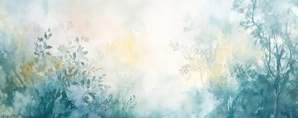 Poster - A serene watercolor landscape blending soft blues and greens, evoking tranquility and nature's beauty.