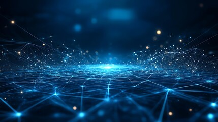 Poster - Stunning abstract background featuring interconnected lines and glowing dots in a vibrant blue theme, perfect for technology concepts.