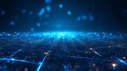 Stunning abstract blue background with glowing particles and grid lines, perfect for technology, design, and digital themes.