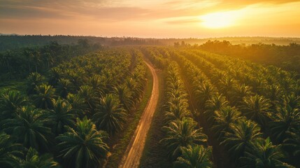 Poster - Aerial View of Palm Plantation at Sunset