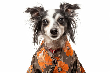 Canvas Print - A small dog wearing a kimono shirt