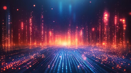 Vibrant abstract digital landscape with glowing dots and lines, representing technology, energy, and innovation.