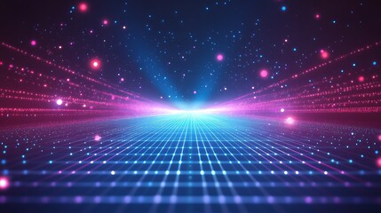 Vibrant digital background with glowing particles and lines, creating a futuristic atmosphere for technology and design.