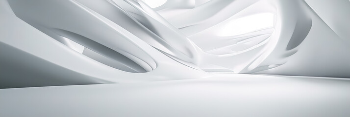 Poster - A futuristic white background with abstract 3D geometric shapes and smooth surfaces