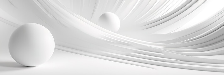 Poster - A futuristic white background with abstract 3D geometric shapes and smooth surfaces