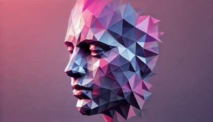 Low-poly 3D human head in geometric patterns
