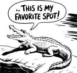 Poster - Comic Style Crocodile Relaxing in Its Favorite Spot