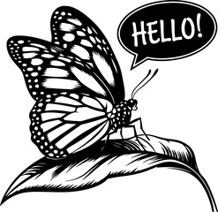 Sticker - Butterfly Greeting on Leaf with Speech Bubble