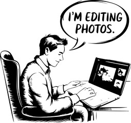 Poster - Illustration of a Man Editing Photos on a Laptop