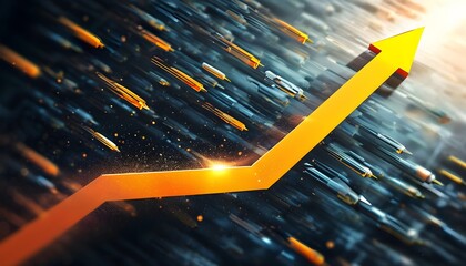 dynamic visual of ascending arrows symbolizing rapid momentum and success in a high-tech atmosphere