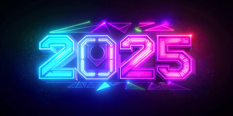 Wall Mural - 2025 new year neon abstract background with fireworks