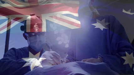 Poster - Animation of flag of australia over caucasian surgeons during surgery