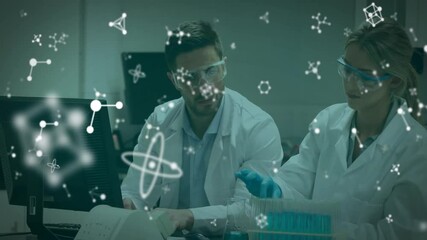 Poster - Animation of molecules over diverse scientists working in lab