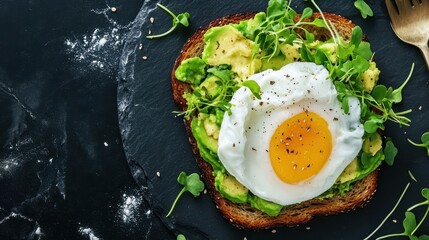 Canvas Print - Delightful Breakfast Delight: Avocado Toast with Fried Egg