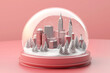 © Poj - A snow globe featuring a miniature model of downtown New York City, USA surrounded by snow-covered pine trees. Generative ai.