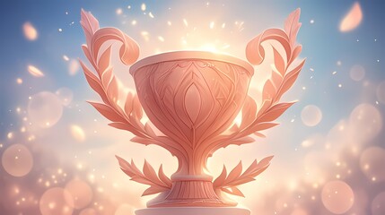 Trophy with intricate details on warm bokeh background, highlighting achievement