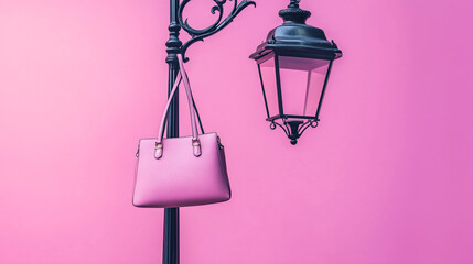 Poster - Designer handbag hanging from a vintage street lamp