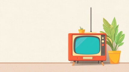 Canvas Print - Discover the perfect blend of classic and modern in this cheerful flat illustration of a bright red television.