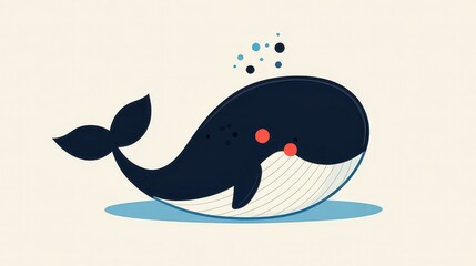 Sticker - A sleek whale illustration with a gentle water spout, embodying minimalism and soft textures for a serene vibe.