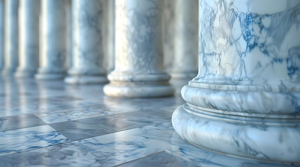 Classical marble pillars detail on the facade of a building