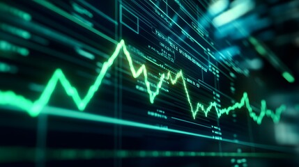 Wall Mural - Green Line Chart on a Computer Screen - Stock Market Trends