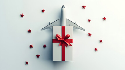 isolated airplane and red gift box