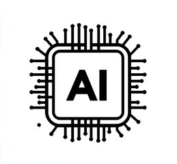 Poster - logo of AI chip illustrating artificial intelligence technology with circuit design on a white background