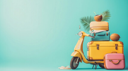 Wall Mural - Tropical travel arrangement with suitcases on a scooter