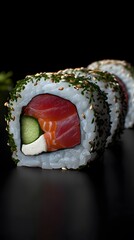 Wall Mural - Delicious Salmon Sushi Rolls