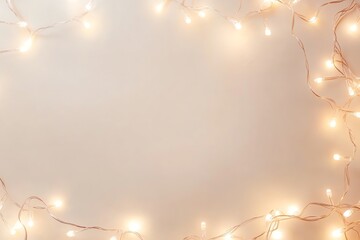 Wall Mural - Warm White String Lights Forming a Frame on Beige Background