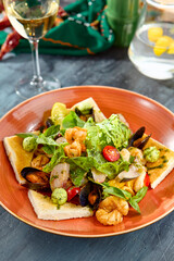 Canvas Print - Delicious Seafood Salad with Toast A Vibrant and Healthy Dish Perfect for Gourmets