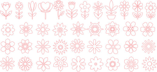 Wall Mural - Floral line art, simple flower icon vector outline