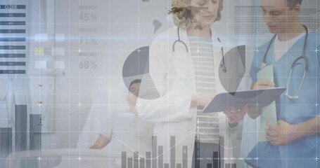 Poster - Animation of financial data processing over diverse doctors and male patient