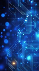 Poster - A mesmerizing abstract design featuring glowing blue circuits and bokeh lights, perfect for technology and digital themes.