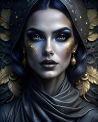 Wall Mural - close-up portrait of a woman in an unusual fairy-tale image with bright makeup