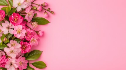 Canvas Print - Pink Spring Flowers on a Pink Background