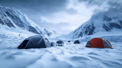 Wall Mural - international research base camp in antarctica amid snow and overcast skies