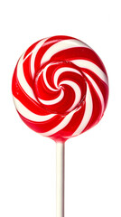 Wall Mural - Red and white striped lollipop on stick isolated on white background