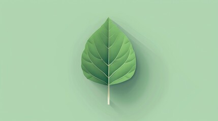 Wall Mural - A single green leaf with visible veins on a green background.