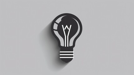 a grey light bulb with rays, on a light grey background, representing an idea.