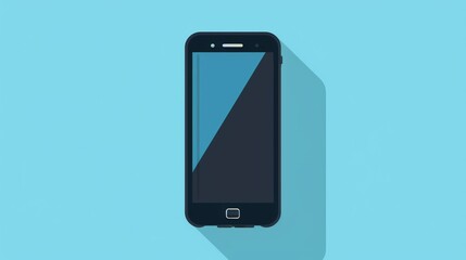 Wall Mural - A cartoon illustration of a black smartphone on a blue background.