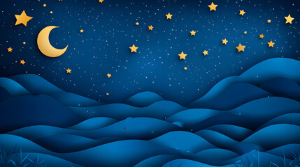 Wall Mural - Night Starry sky with moon paper cut art background