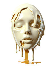 Wall Mural - Melted gold face mask on woman's face isolated on white background