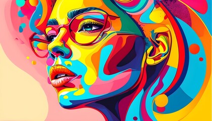 Wall Mural - Vibrant Abstract Faces and Patterns Representing Artistic Expression and Individuality in a Unique Modern Illustration