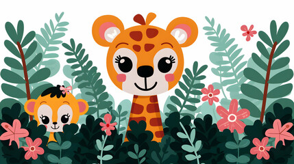 Sticker - Safari Animals And Vegetation Collection With Cute