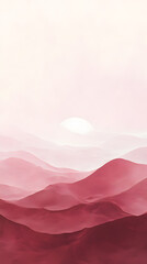 Wall Mural - Abstract illustration poster of pink mountains and grassland with sunset range with a soft, dreamy feel.
